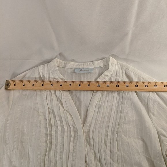 JH Collectibles Petite White Blouse Button-up Shirt V-neck 3/4 Sleeves Peasant M - Picture 9 of 12